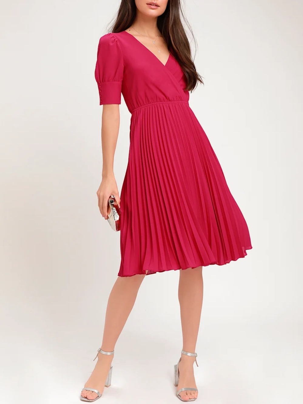 Ali & Jay Angels Flight Berry Pink Pleated Midi Dress Sz M